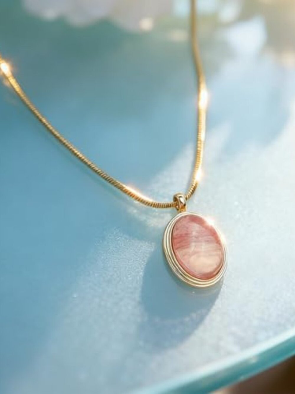 Gold Stone Pendant Necklace for Women, Chunky Statement Dainty Heart Oval Natura